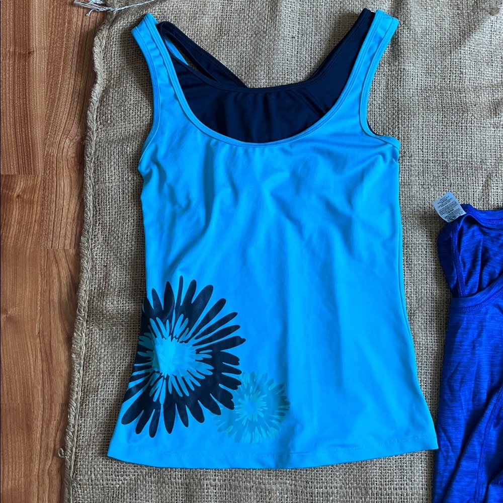Turquoise Floral Athletic yoga Tank and Royal Blue Top set of 2 long sleeve/tank - Picture 2 of 7